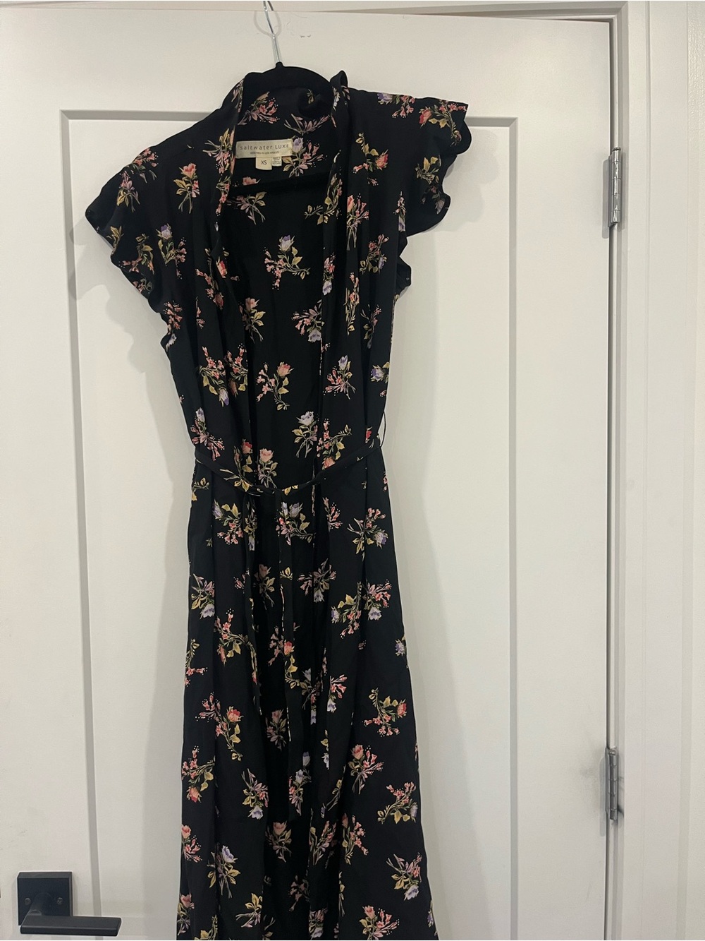 saltwater LUXE Black Floral Maxi Dress with Ruffle Sleeves